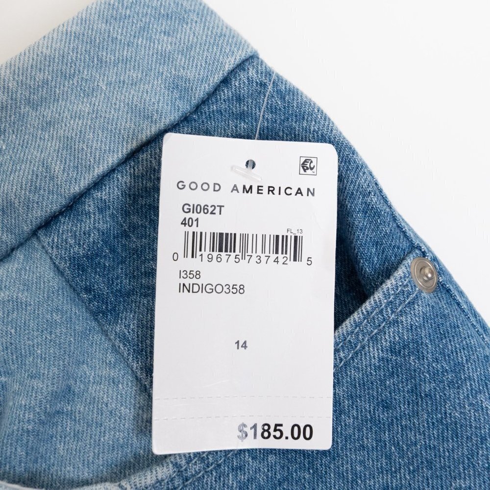 Good American Good Icon Straight Ankle Patchwork Jeans Indigo 32 NWT - Picture 10 of 14